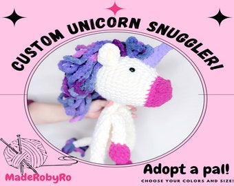CUSTOM Unicorn Snuggler | Unicorn Lovey | Stuffed Crochet Unicorn | FAST SHIPPING