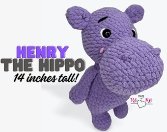 Harry the Hippo, Crochet hippopotamus, custom hippo, free shipping, gift
