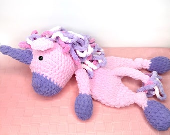 Large Size Unicorn Snuggler | Unicorn Lovey | Stuffed Crochet Unicorn | READY to SHIP
