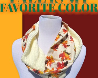 Fall Leaves knit infinity scarf/Autumn Leaves/ Fall fashion/ Glitter/ Thanksgiving/Halloween/Fashion/Infinity scarf/Knit