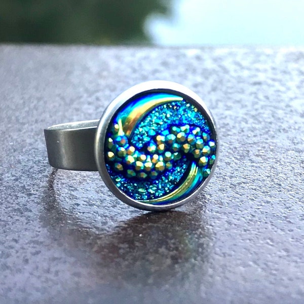 Spiral Galaxy Ring, Universe Cosmic jewelry, Milky way, Space and Astronomy, Nasa Statement Ring, Stainless Steel Adjustable band