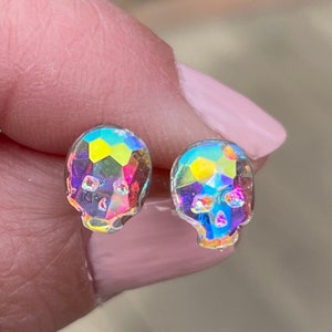 Sparkly Skulls Metal-free Plastic Post Studs For Women, Sensitive Ears Earrings, Allergy Free Hypoallergenic Stud for Teenagers or adults