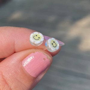 Smile Face Flower, Plastic Post Earrings, Studs For Sensitive Ears, Metal free & Nickel Free Hypoallergenic, Great for kids or Adults