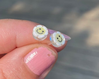 Smile Face Flower, Plastic Post Earrings, Studs For Sensitive Ears, Metal free & Nickel Free Hypoallergenic, Great for kids or Adults