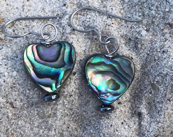 Abalone Earrings, Titanium or Sterling Silver Dangle Earrings, Hypoallergenic for Sensitive Ears, Simple Shell Jewelry, Gift For Her