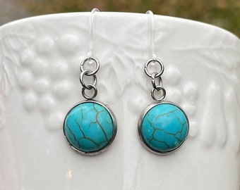 Turquoise Earrings, Metal Free Dangles, Hypoallergenic Plastic Hook For Sensitive Ears, Gift for Women with Metal Allergies, by GemInAShell