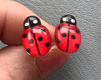 Ladybug Earrings, Metal-free Plastic Post Studs For Sensitive Ears, Allergy Free Hypoallergenic Stud Earrings, Great for kids