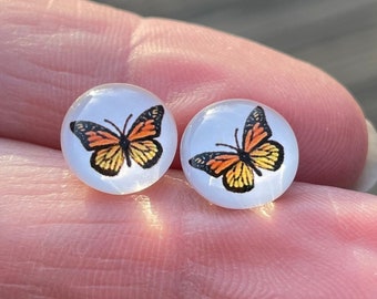 Metal-free Monarch Butterfly Earrings, Plastic Post Studs For Sensitive Ears, Allergy Free Hypoallergenic Stud Earrings, Great for kids