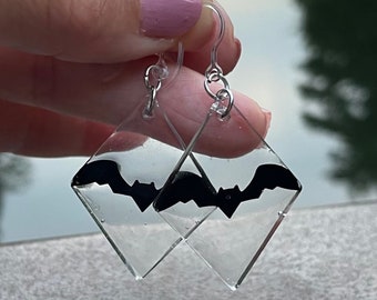 Bat Dangle Earrings, Non Metal Plastic Post, Hypoallergenic Metal Free For Sensitive Ears, Gift for Women with Metal Allergies, Halloween