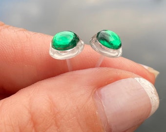 Plastic Post Earrings for Women, Emerald Green Resin Studs For Sensitive Ears, Metal free Hypoallergenic Stud Earrings, Great for kids also