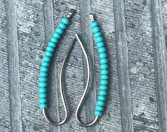 Ear Climber, Titanium Climbing Earrings, Turquoise Ear Crawler, Hypoallergenic Earring for Sensitive Ears,  Quality Modern Jewelry for wife