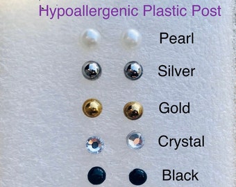 Pendientes de plástico con pasador, 5 pares de pendientes para orejas sensibles, juego de regalo hipoalergénico sin níquel ni metal, joyería para niños o adultos.