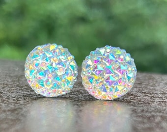 Sparkly colorful Plastic Post Earrings For Women, Metal Free Studs For Sensitive Ears, Hypoallergenic Earrings, Gifts for kids or Adults