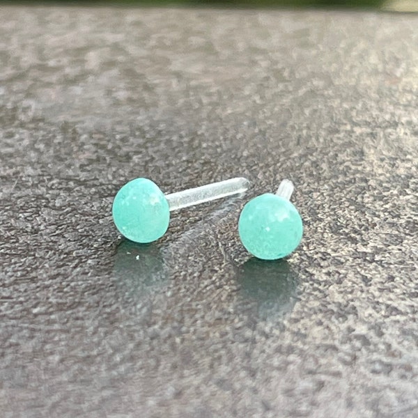 Tiny Stud Earrings, 4mm Plastic Post Earrings for Women or Men, No Metal Earrings for Sensitive ears, Gift Ideas great for kids or adults