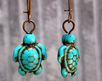Turtle earrings, Turquoise Turtle Earrings, Small Dangle Earings, Sea Turtle Jewelry, Gift For her, fertility jewellery, Turtle Lover gift