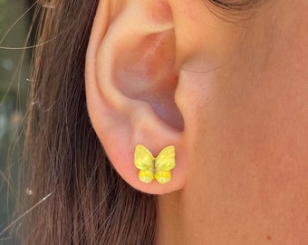 Plastic Post Earrings For Women, Yellow Butterfly Studs For Sensitive Ears, Allergy Free Hypoallergenic Stud Earrings, Great for kids