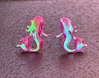 Plastic Post Studs, Holographic Mermaid Earrings For Sensitive Ears, Non Metal Hypoallergenic Stud Earrings For Kids or Adults