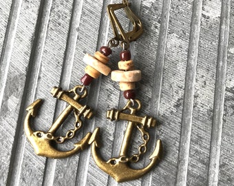 Handmade Bronze Anchor Earrings: Nautical Boho Jewelry