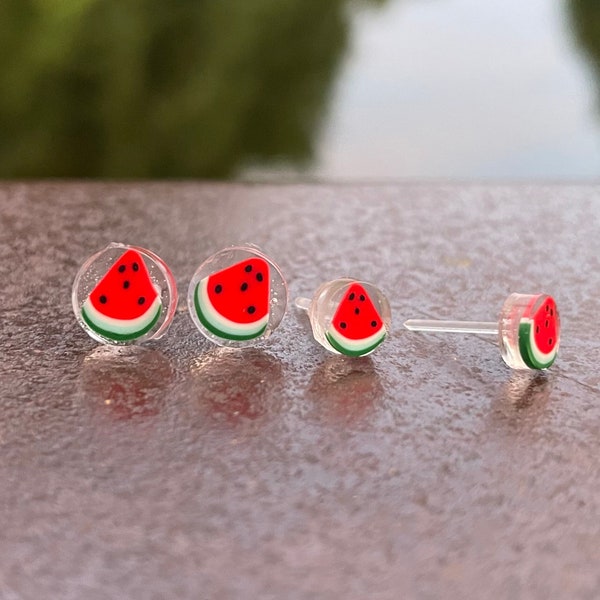 Plastic Post Earrings, Watermelon Studs For Sensitive Ears, Metal free Hypoallergenic, Stocking Stuffer Gift for kids or Adults