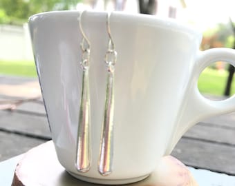 Long Silver Teardrop Earrings: Minimalist Dangle Jewelry