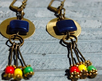 Rasta Earrings, Tribal Earrings, Bohemian Earrings, Rastafari Jewelry, Dangle Earrings, Boho Jewelry, Ethnic earrings, Hippie Gift for her