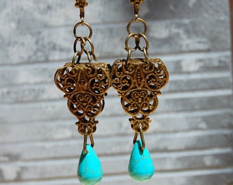 Teardrop Earrings, Turquoise Earrings, Bohemian Dangle Earrings, Boho Chic Jewelry, Ethnic earrings, Hippie, Tribal Earrings, Gift for her