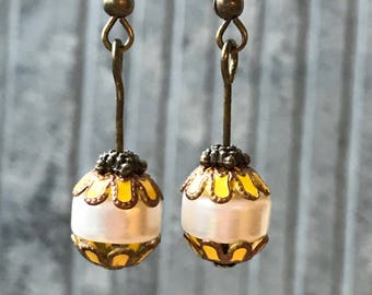 Handmade Dangle Earrings, Yellow Painted Boho Earrings, Bohemian Earrings, Tribal Earring, Hippie Jewelry, Ethnic earrings, Gift for women