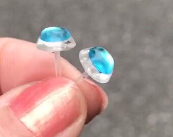 Blue Turquoise Plastic Post Earrings for Women, Studs For Sensitive Ears, Metal free Nickel Free Hypoallergenic, Great for kids or adults