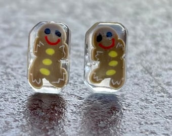 Metal-Free Holiday Gingerbread Man Stud Earrings, Hypoallergenic for sensitive ears, Plastic Post Earring, Jewelry for kids or adults