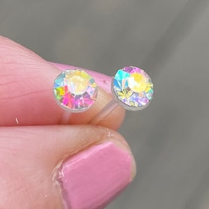 Metal-free Studs For Sensitive Ears, Rainbow Glass Crystal, Plastic Post Earrings, Nickel-Free Hypoallergenic Stud Earrings, Adult or child