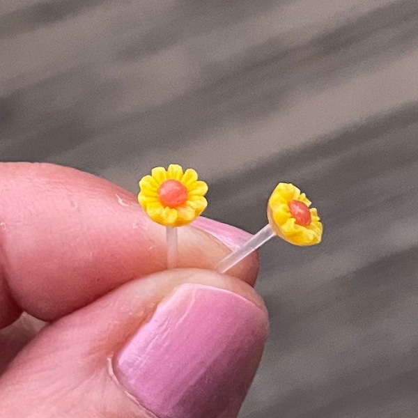 Tiny Sunflower Studs on Plastic Posts For Sensitive Ears, Metal Free Hypoallergenic Stud earrings, for kids or Adults