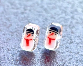 Metal-Free Holiday Snow Man Plastic Post Earring Stud Earrings, Hypoallergenic for sensitive ears, Jewelry for kids or adults