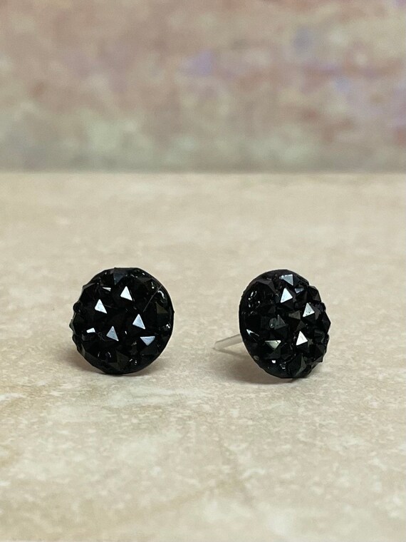 Black Sparkly Plastic Post Stud Earrings for Women Hypoallergenic