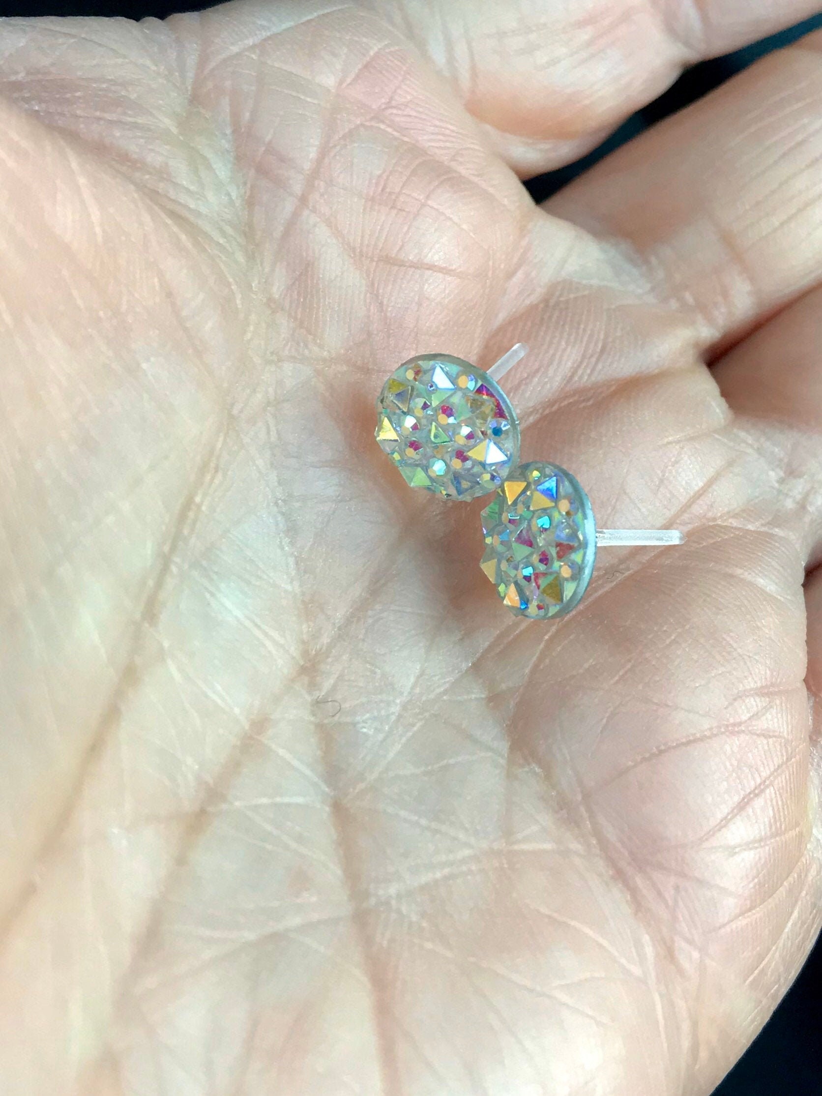 Sparkly Plastic Post Earrings for Women Aurora Borealis Etsy