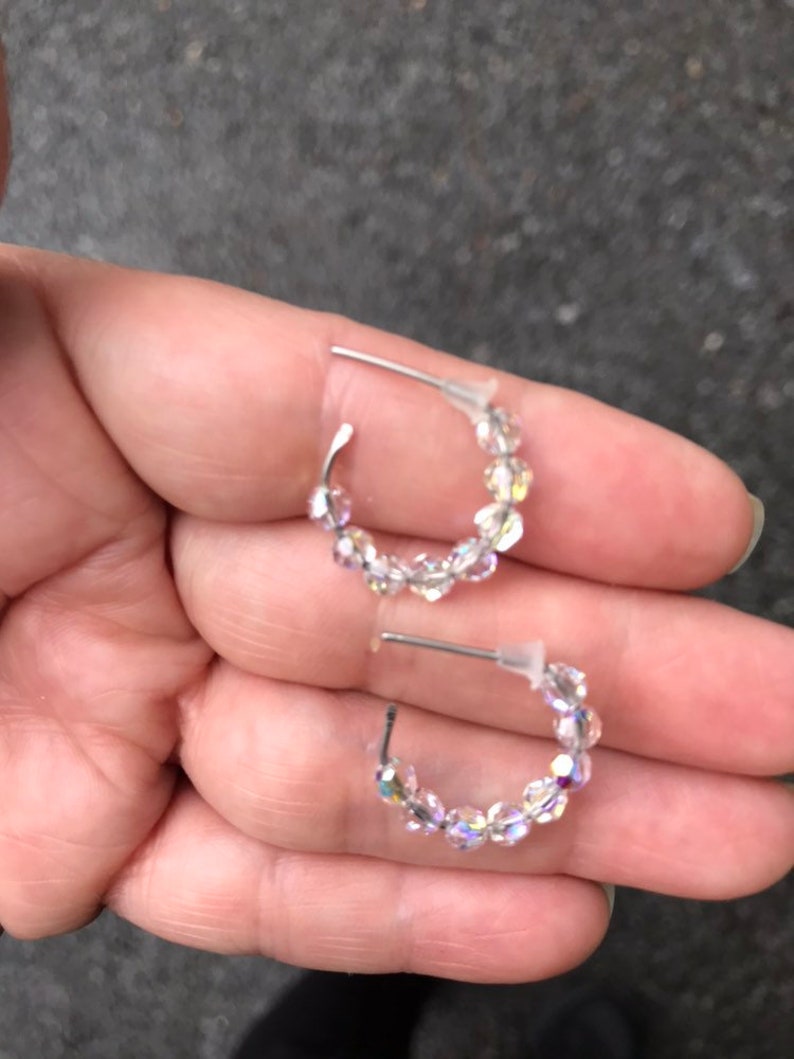 Titanium hoop earrings AB clear crystal beaded hoop earring Etsy