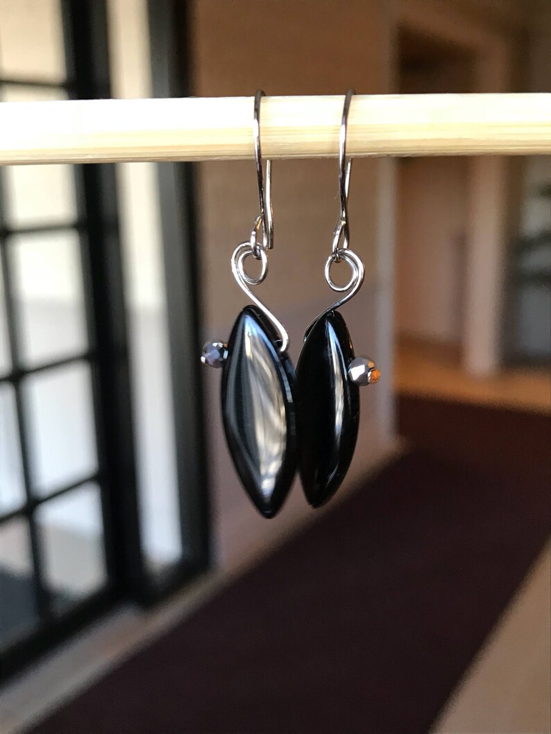 Black Earrings Simple Earrings Gift for her Handmade Jewelry Jet Black earrings Bridesmaid Earrings Dangle Earrings Goth Earings