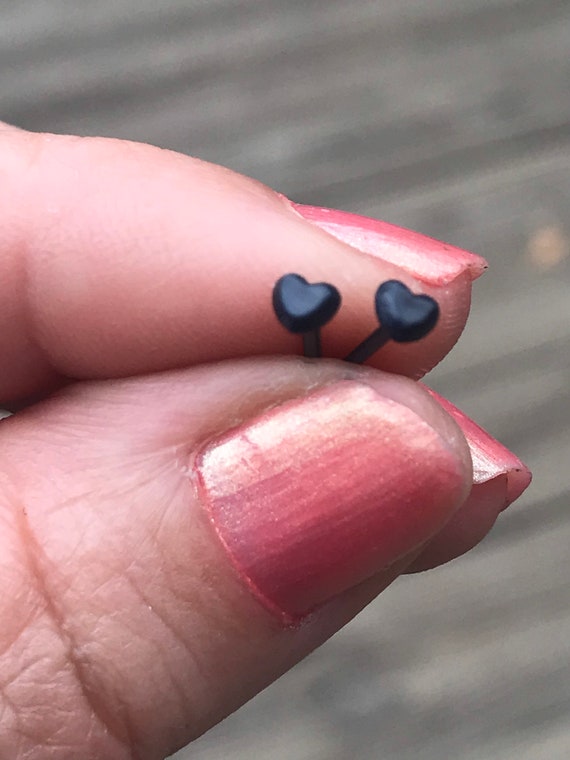 Tiny Plastic Post Earrings, Black Heart Studs for Sensitive Ears, Hypoallergenic Metal Free, Jewelry for Kids or Adults