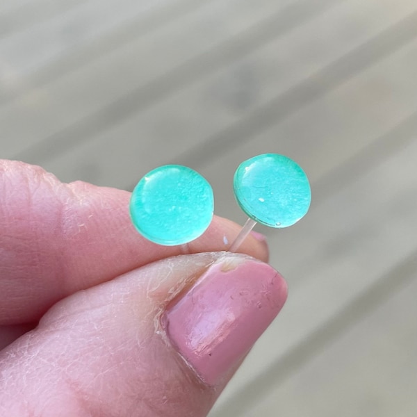 Non Metal Plastic Post Earrings for Women, Hypoallergenic Sea Foam Green Studs For Sensitive Ears, Metal Free, Great for kids or adults