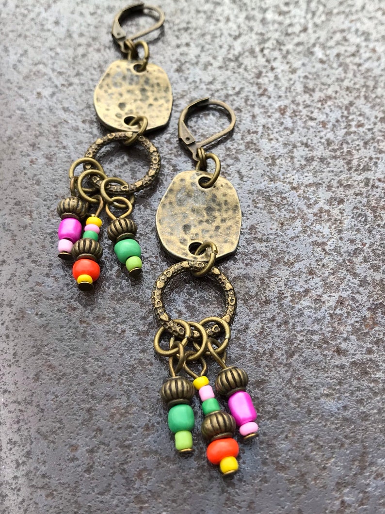 Bohemian Earrings Bronze earrings Multi Color Earrings Etsy