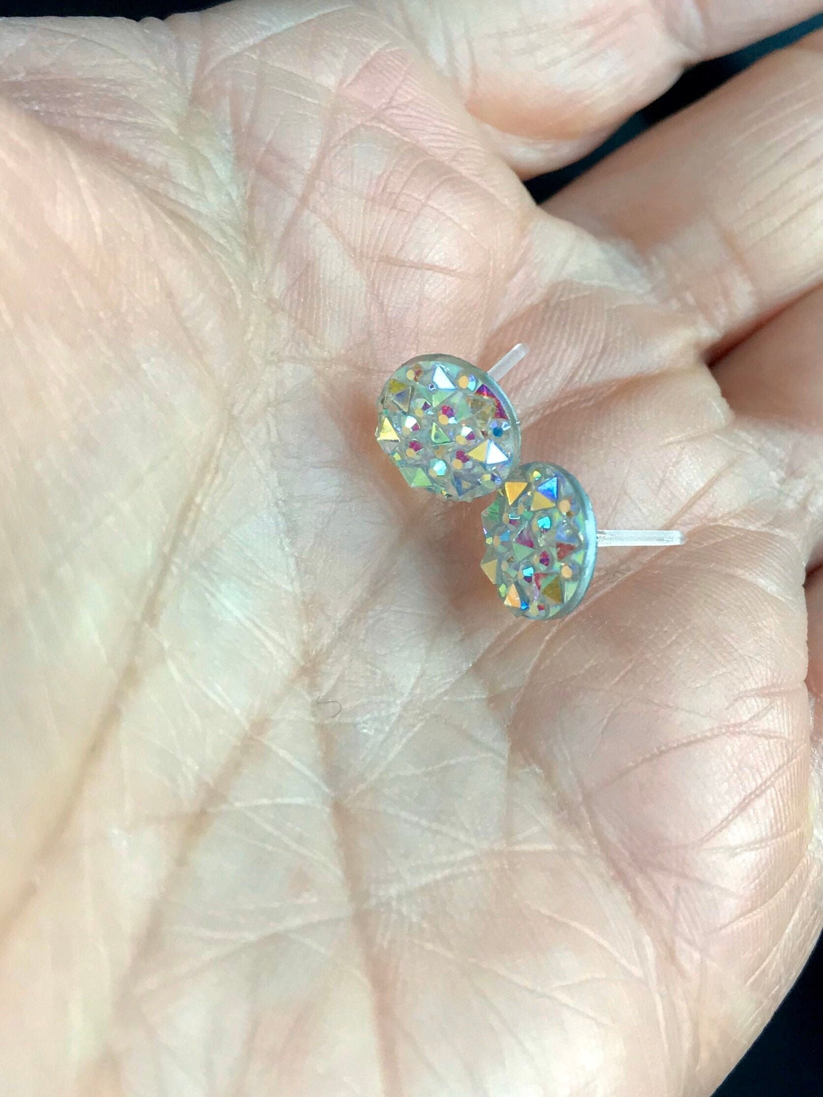 Sparkly Plastic Post Earrings for Women Colorful Shimmering Etsy