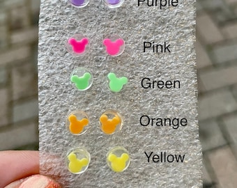 Plastic Post Earrings, Colorful Mouse studs, Hypoallergenic Earrings for sensitive Ears, Nickel & Metal Free Stud for women or children