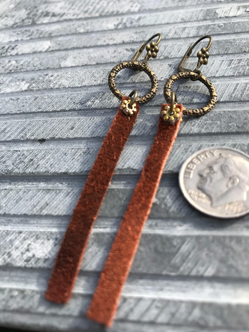Long Leather Earrings Straight line Boho Dangle Earrings Etsy