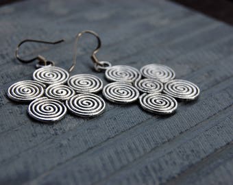 Viking Earrings, Silver Spiral Earrings, Ethnic medieval Renaissance Jewelry, Gothic geometric Swirl Earrings