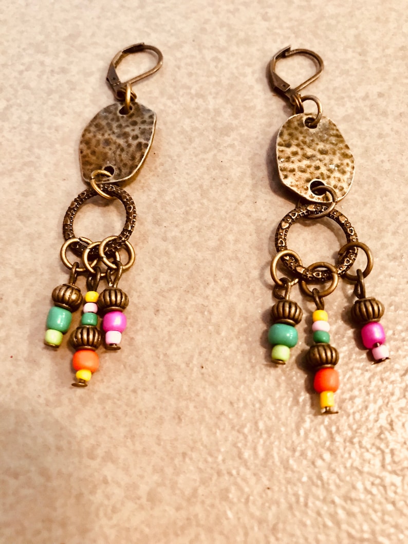 Bohemian Earrings Bronze earrings Multi Color Earrings Etsy