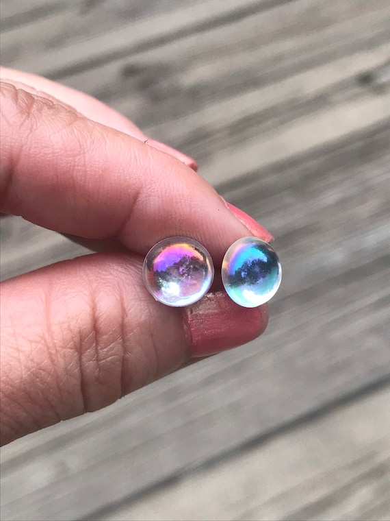 Fairy Bubble Earrings, Plastic Post Earrings Metal Free for Sensitive Ears,  Nickel Free Hypoallergenic Stud Earring, Gift for Kids or Adults 