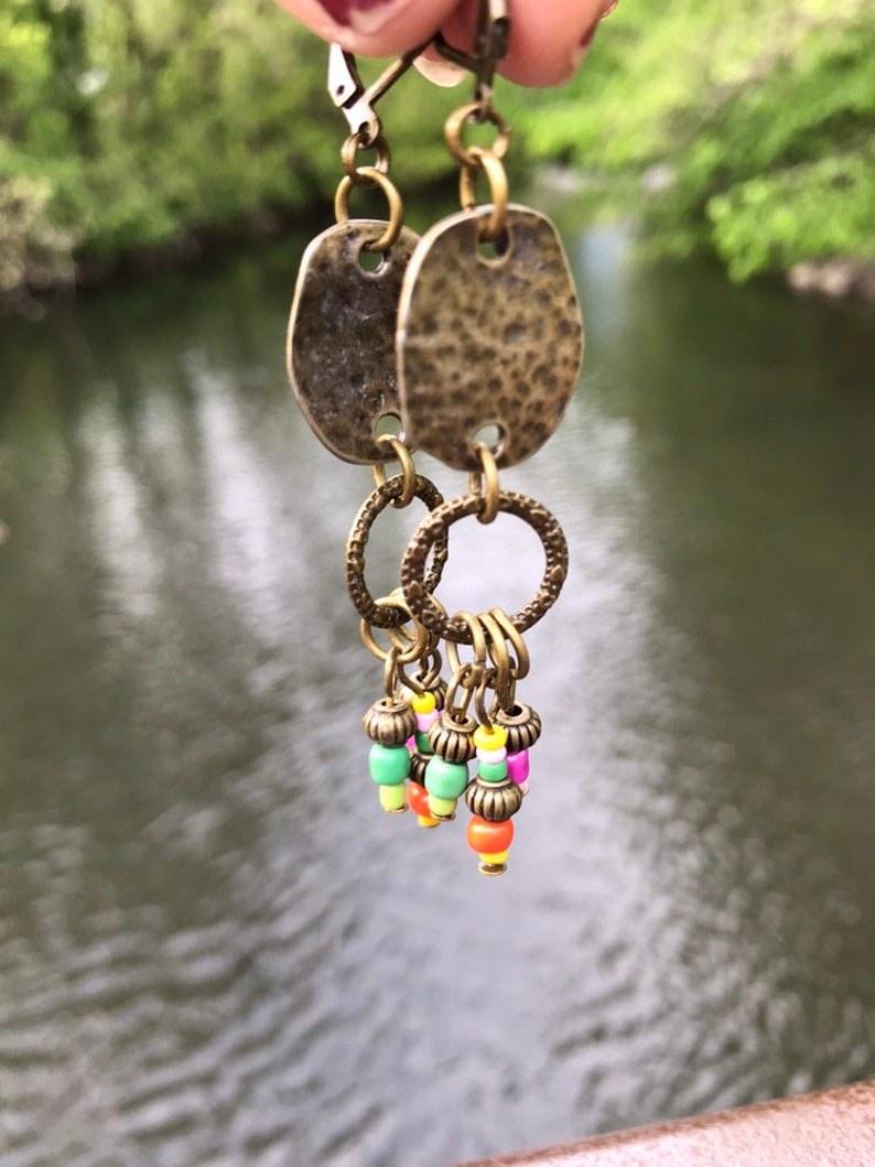 Bohemian Earrings Bronze earrings Multi Color Earrings Etsy