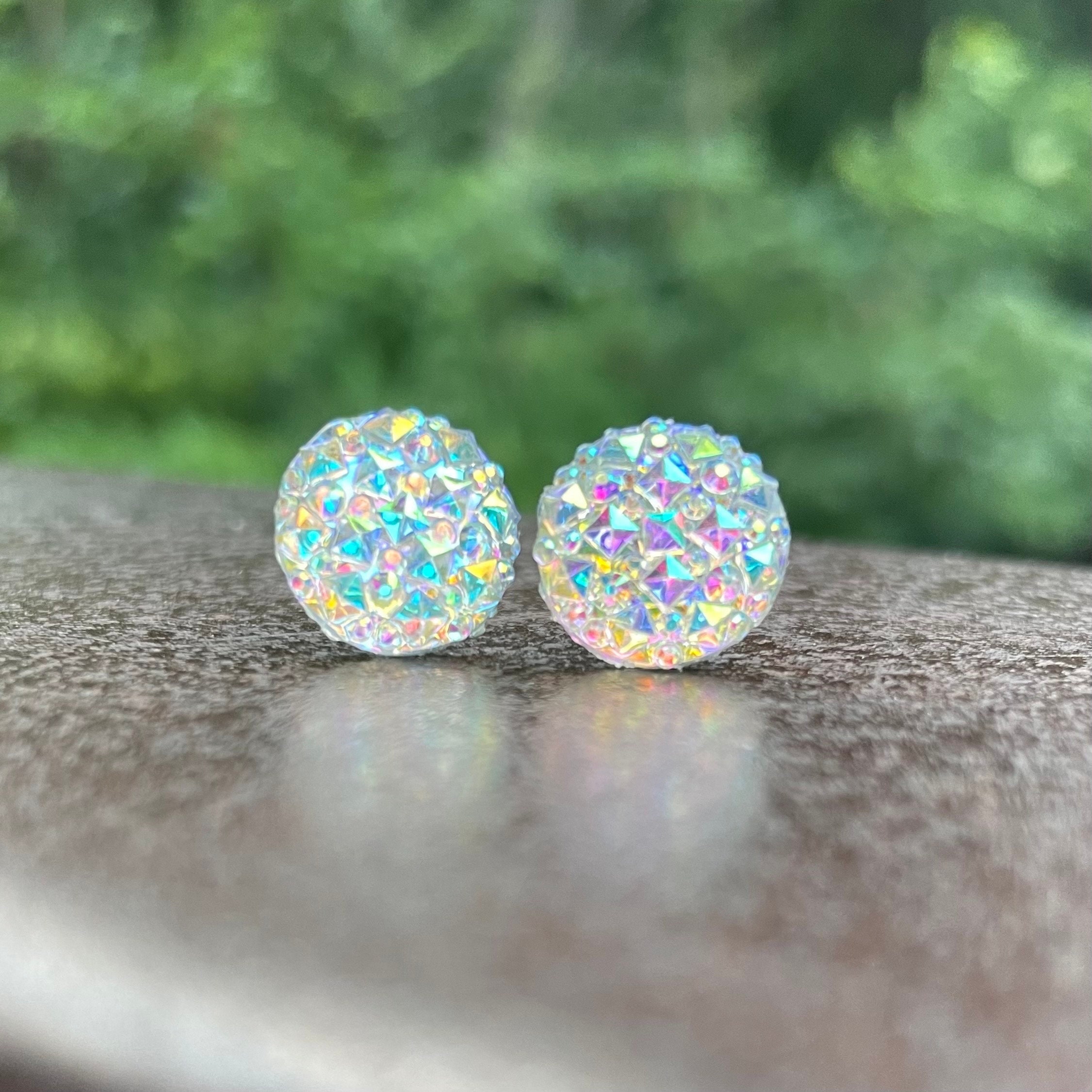 Sparkly Colorful Plastic Post Earrings for Women, Metal Free Studs