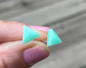 Triangle Metal free Plastic Post Earrings, Seafoam Green Studs For Sensitive Ears, Hypoallergenic Studs, Great for kids or Adults