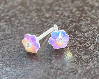 Metal Free Studs, Tiny Flower on Plastic Posts For Sensitive Ears, Non Metal Hypoallergenic earrings, Gift for Her, Great for kids or Adults