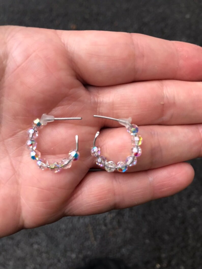 Titanium hoop earrings AB clear crystal beaded hoop earring Etsy
